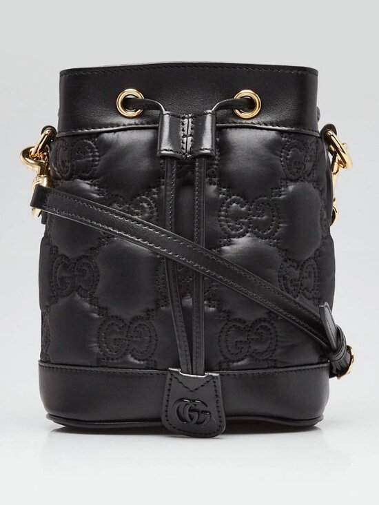 Gucci Handbags - Gucci Black Leather/Nylon GG Metalasse Small Bucket Bag